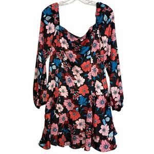 City Studio Floral Mini Dress Long Sleeve Black Pink Blue Size 13
